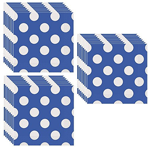 Royal Blue Polka Dots Party Lunch Napkins - 48 Pieces