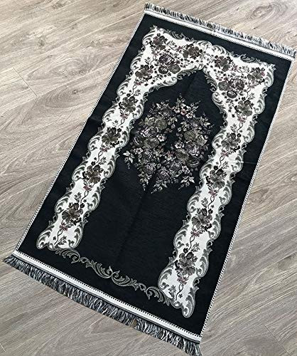 Turkish Islamic (Muslim) Sajda Prayer Mat Rug - Janamaz for Ramadan & Eid Gift (Black)