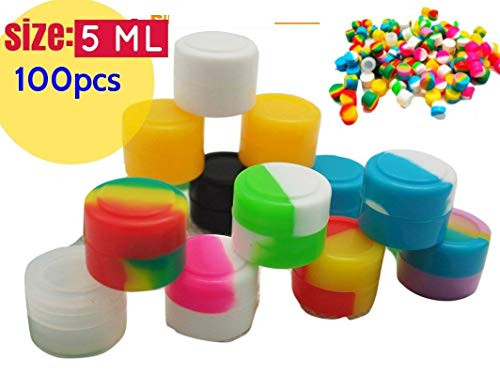 5 ml silicone wax containers Non-Stick Food Grade Silicone Oil Kitchen Container dab Wax Concentrate Storage Jars, silicone dab containers 5ml silicone wax containers(100, colorful)