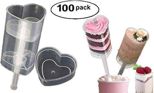Martellato Push Pop Containers, Push Up Pops Heart, Martellato Cake Push Pops Containers with Lid, Pack of 100 plastic push up tubes