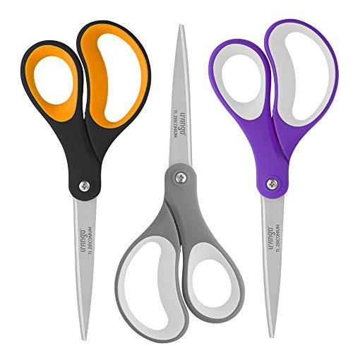 LIVINGO Scissors, 8" Multipurpose Scissors for Office, Fabric Scissors, Sewing Scissors, Sturdy Sharp Shears for Craft, DIY, Titanium Coated Blades, Comfort Soft Grip, 3 Packs