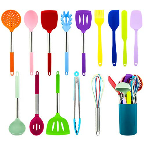 Kitchen Utensil Set - 15 PCS Silicone Cooking Utensils Set, Kitchen Cooking Tools Turner Tongs Spatula Spoon for Nonstick Heat Resistant Kitchen Gadgets Cookware Set - (Multicolor)