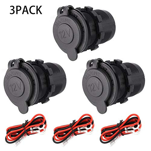 KINAKE 3 Pack Cigarette Lighter Socket 12V Plug Car Marine Motorcycle Lighter Socket Power Outlet Waterproof Marine Charger Socket Adapter Receptacle