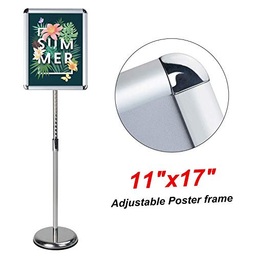 Wevalor Adjustable Pedestal Sign Stand, 11 x17 Inch Floor Standing Poster Sign Holder with Round Corner, Vertical and Horizontal View Sign Displayed, Silver