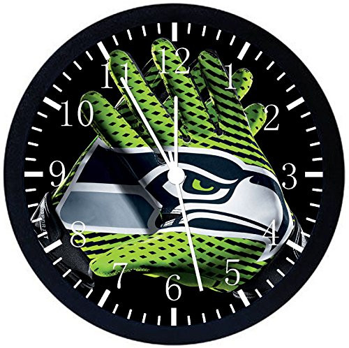 Seahawks Wall Clock Large 12" Black Frame Clear Face Silent Non-Ticking Nice for Gift or Décor E478
