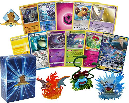 100 Random Pokemon Cards: Features 1 GX Ultra Rare, Rares, Holos, and Energy - All Cards are Authentic - Includes Golden Groundhog Deck Box and 1 Original Pokemon Figure!