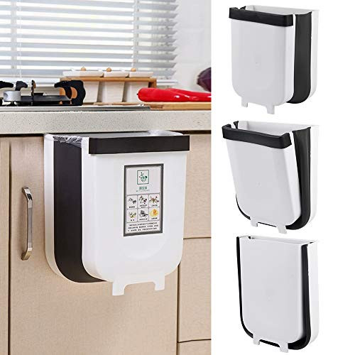SELLERWE Hanging Trash Can,Silicone Folding Waste Bins Kitchen Foldable Trash Can Collapsible Small Garbage Can Compact Portable Waste Bin for Home Kitchen Room Cabinet Door Drawer - 6L