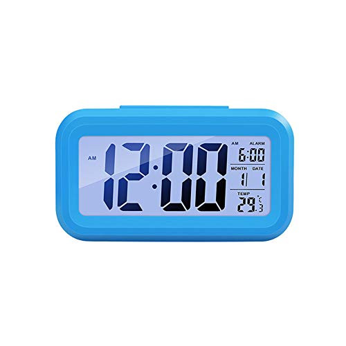 CHIYANTECH Digital Alarm Clock Electronic LCD Time Display,Temperature Display,Electric Clocks for Bedroom, Bedside 12/24Hr, Snooze,Sleep Timer (Blue)
