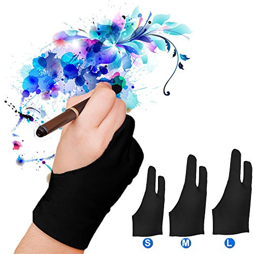 Artist Glove Pack of 2 - Drawing Glove Graphic Drawing Tablet 2-Fingers Glove Artist Gloves for Light Box/Graphic Tablet/Pen Display/iPad Pro Pencil (S) 