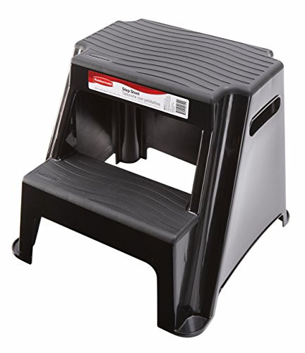 Rubbermaid RM-P2 2-Step Molded Plastic Stool with Non-Slip Step Treads, 300-Pound Capacity, Black Finish (Renewed)