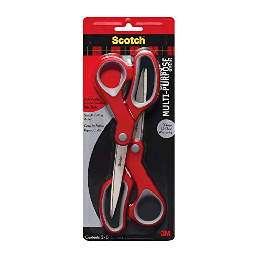 Scotch Multi-Purpose Scissor, 8 Inch, 2 Pack (1428-2), Red/Gray (Renewed)