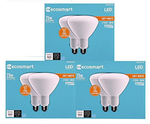 EcoSmart 75-Watt Equivalent BR40 Dimmable Energy Star LED Light Bulb Soft White (6-Pack)