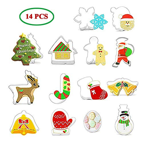GIPTIME Christmas Cookie Cutters, 14 Piece Stainless Steel Holiday Cookie Molds For Making Muffins, Biscuits, Bread, Sandwiches, Stainless Steel Cookie Cutters