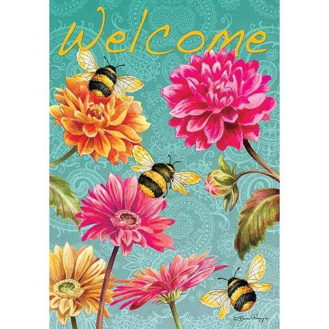Bumblebees in the Garden - Standard Size, Decorative Double Sided, Licensed and Copyrighted Flag - Printed IN USA by Custom Decor Inc. 28 Inch X 40 Inch approx.