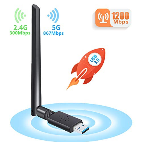 Carantee 3.0 USB WiFi Adapter 1200Mbps, Wireless Network WiFi Dongle for PC/Desktop/Laptop with 5dBi Dual Band Antenna, Support WinXP/7/8/10/vista, Mac10.4-10.14, Linux