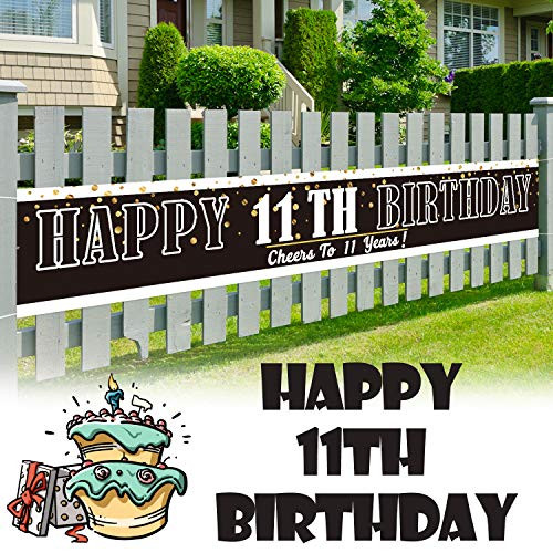 LINGPAR 9.8 x 1.6 ft Large Sign Happy 11th Birthday Banner - Cheers to 11 Years Old Decor