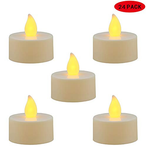 Woohaha 24-Pack Flameless LED Tea Light Candles Bulk, Yellow Battery Operated Votive Tealight Little Candles, Flickering Flashing Small Electric Fake Tea Candles for Wedding, Parties,Dia1.4xH1.5