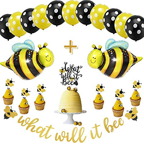 What Will it bee Party Balloons What Will it bee Banner Baby Shower Party Decoration for Gender Reveal Party Decoration What Will Be Shower Party Supplies (Gold)