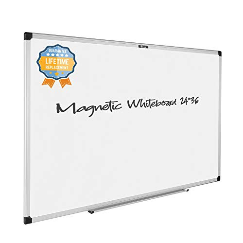 juujee 24x36 Dry Erase Magnetic White Board with Pen Tray, Classic Aluminum Frame, Wall-Mounted Lightweight Whiteboard for Office, Home, School, Include 2 Dry Erase Markers, 4 Magnets, 1 Eraser