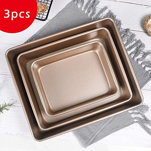 MANO 3-Piece Baking Pan Nonstick Baking Sheet Pans Cookie Sheets 9/11/13 Inch Rectangular Cake Pan Tray Bakeware Set for Oven