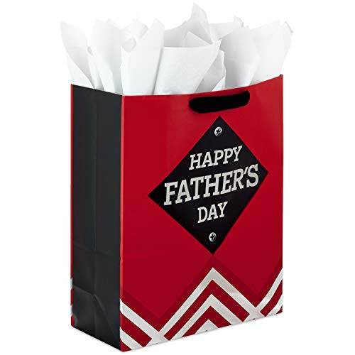 Hallmark 15" Extra Large Fathers Day Gift Bag with Tissue Paper (Red, Black and Silver, "Happy Father's Day")
