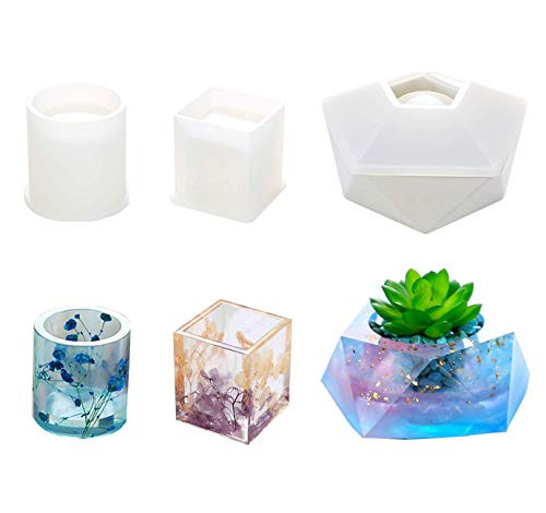 Resin Silicone Mold,Fashionclubs Resin Art Molds Include Round,Square,Pentagon DIY Epoxy Resin Mold Silicone Molds for Casting Coaster/Flower Pot/Ashtray/Pen Candle Soap Holder