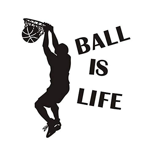 Finduat Basketball Slam Dunk Wall Decal Sticker - Ball is Life - Basketball Player Decor Wall - Removable Wall Sticker Sports Style Wall Decor for Kids Boys Teens