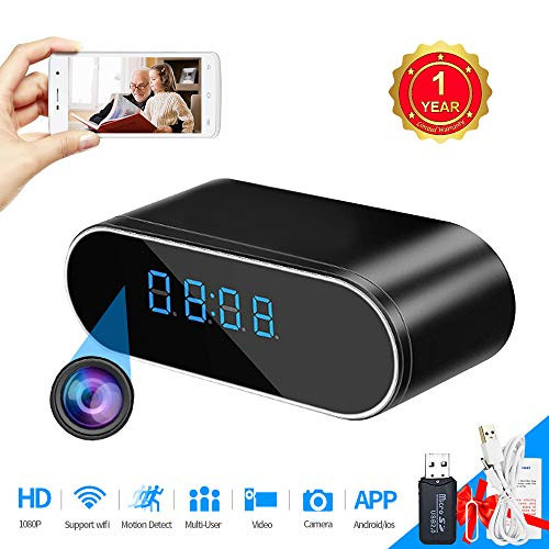 Hidden Camera Clock, WiFi spy Camera Wireless Hidden, 1080P Nanny Cameras and Hidden Cameras with Night Vision and Motion Detective, Loop Recording Wireless Security Camera