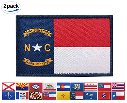 JBCD 2 Pack North Carolina Flag Patch States Flags Tactical Patch Pride Flag Velcro Moral Patch for Clothes Hat Patch Team Military Patch