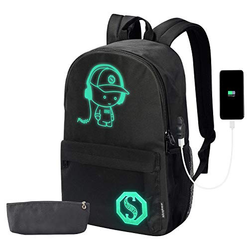 Anime Cartoon Luminous Backpack with USB Charging Port and Anti-theft Lock & Pencil Case Daypack Shoulder Rucksack Laptop Bag