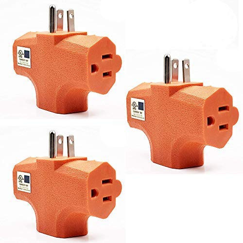 GFQHF 3-Outlet Heavy-Duty Grounded Power Tap?3 Way Electrical Outlet,T Straight Shaped Plug Extender, Grounded Wall Adapter,UL Listed (3, Orange)