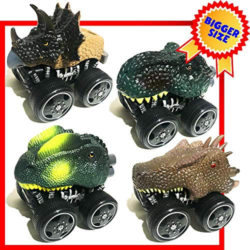 Dinosaur Toys for Kids 3-5 Bigger Dinosaur Car Toys for Kids 4 Pack Friction Powered Dinosaur Vehicles for Party Favors Best Dinosaur Toy for 3 Year Olds Boys as Birthday Gift