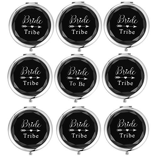 SFHMTL Pack of 9 Compact Pocket Makeup Mirrors Set Include 1 Bride to Be Mirror and 8 Bride Tribe Mirrors Bachelorette Party Bridesmaid Proposal Gifts(Black)
