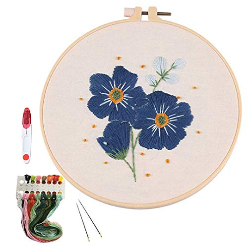 Embroidery Starter Kit with Pattern and Instructions, Cross Stitch Set, Full Range of Stamped Embroidery Kits Including Aida Cloth, Embroidery Hoops, Color Threads and Tools for Beginners