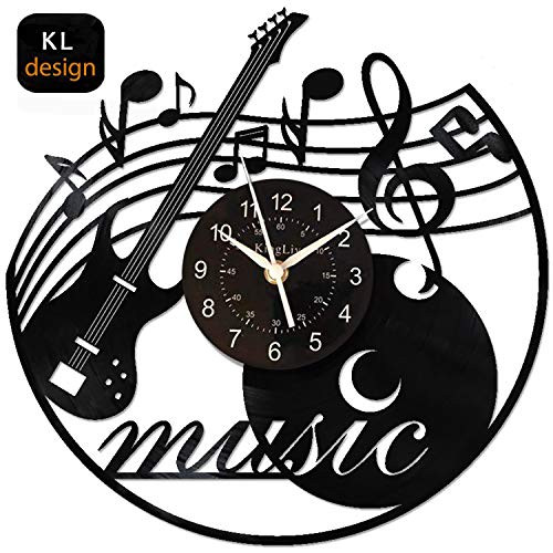KingLive Vinyl Wall Clock, Music Vinyl Record Clock Music Instrument Wall Art Black12 Inch for Living Room Beedroom