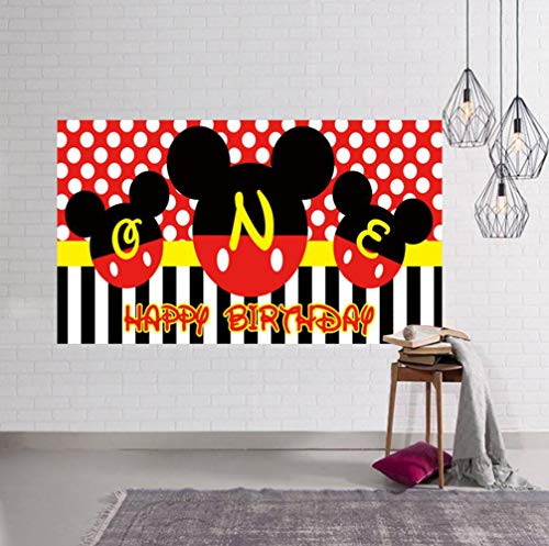 Mickey Mouse Backdrop, Mickey 1st Birthday Backdrop, Mickey Birthday Party Supplies, Large Mickey Mouse 1st Birthday Banner, Mickey Mouse Photography Background (6.6 x 3.3 ft)