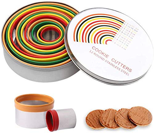 12 Piece Round Cutters in Graduated Sizes, Stainless Steel, Round Cookie Cutter Set, Donut Cutter Set, Stainless Steel Circle Fondant Molds For Dough Pastry Biscuits English Muffins 12 Piece Round Cutters in Graduated Sizes, Stainless Steel, Round Cookie Cutter Set, Donut Cutter Set, Stainless Steel Circle Fondant Molds For Dough Pastry Biscuits English Muffins