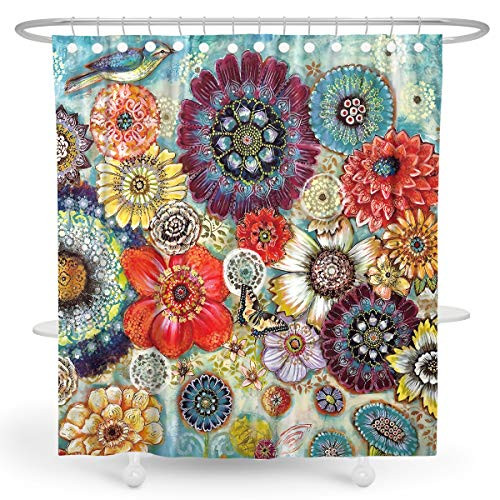 Foronly Boho Floral Shower Curtain Colorful Flower Bohemian Waterproof 60Wx72L Inch Spring Plants Vibrant Birds India Ethnic 12 Pack Plastic Shower Hooks Polyester Fabric Bathroom Bathtub Foronly Boho Floral Shower Curtain Colorful Flower Bohemian Waterproof 60Wx72L Inch Spring Plants Vibrant Birds India Ethnic 12 Pack Plastic Shower Hooks Polyester Fabric Bathroom Bathtub