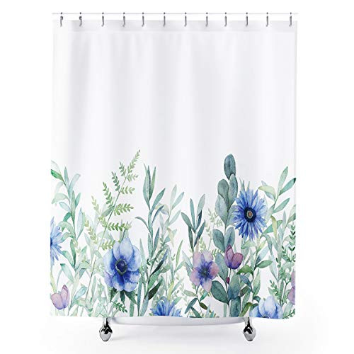 Homewelle Botanical Shower Curtain 60Wx72H Wild Blue Floral Green Leaves Vintage Plants Herbs Tree Ivy Nature Fresh Grass 12 Pack Hooks Waterproof Polyester Fabric Bathroom Bathtub Homewelle Botanical Shower Curtain 60Wx72H Wild Blue Floral Green Leaves Vintage Plants Herbs Tree Ivy Nature Fresh Grass 12 Pack Hooks Waterproof Polyester Fabric Bathroom Bathtub