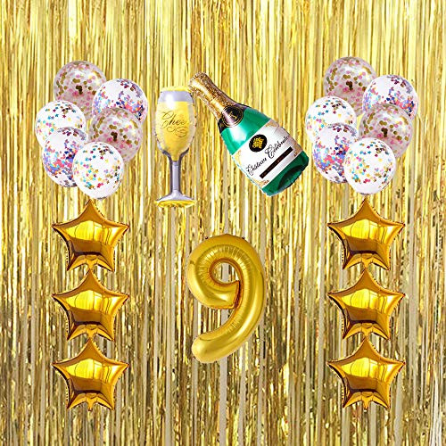 9th Birthday Party Balloons Decorations, Gold Number 9 Foil Mylar Balloons, 9th Birthday/Wedding Anniversary Party Sign Supplies