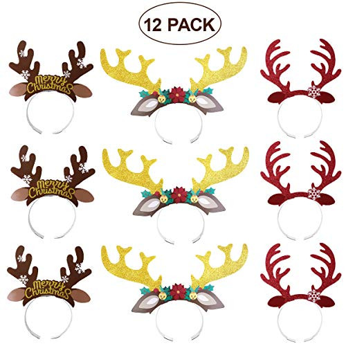 BESTOYARD Christmas Hair Hoop Reindeer Antlers Headband Headpiece Headwear with Ears Christmas Party Accessories Party Supplies for Kids Adult 12PCS
