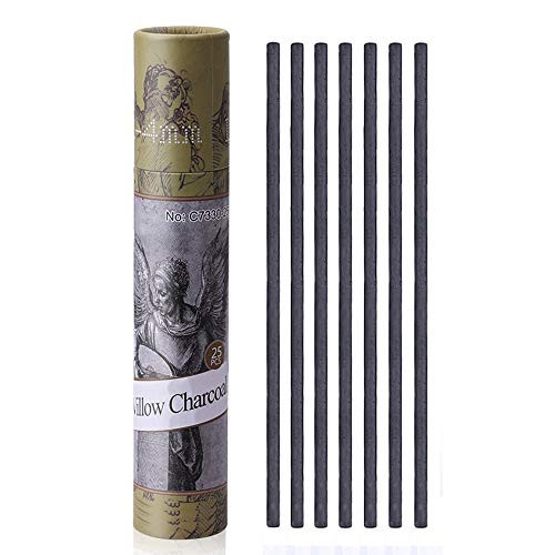 MyArTool Artist Willow Charcoal Sticks for Sketching and Drawing, Approx. 2-4mm Dia, 25 Sticks