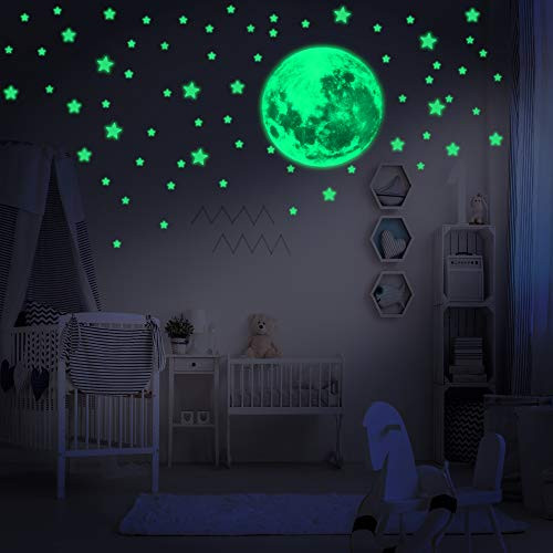 LUMOSX 234 Assorted Glow in The Dark Stars Stickers with Full Moon & Crescent Moon - Easy to Apply Glow in The Dark Stars for Ceiling for Kids Room, Adhesive Glowing Stars, Bright Ceiling Stars