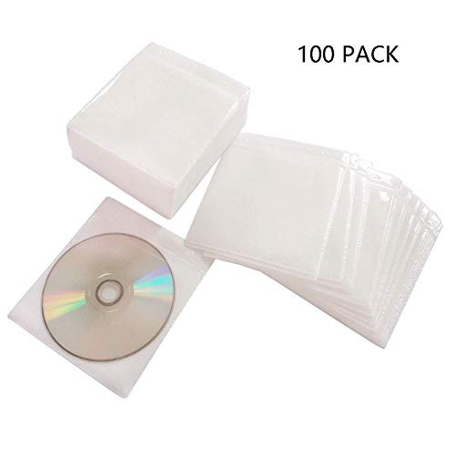 HAPLIVES CD/DVD/BluRay Sleeves,Double-Sided Refill Plastic Sleeve for CD and DVD Storage Binders,100 Pack (White)