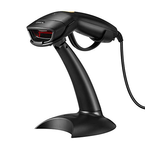 LOSRECAL USB Barcode Scanner with Hands Free Adjustable Stand, Handheld Wired Automatic Sensing Laser 1D Bar Code Reader, Extremely Fast and Precise Corded Scan Gun Support Windows/Mac/iOS/Android