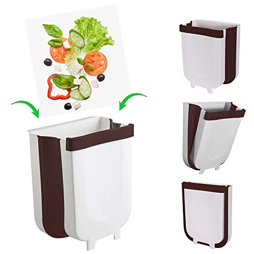 Cabinet Door Trash Can Hanging for Kitchen, Large Foldable Garbage Trash Can, Collapsible Waste Bin Wall Mounted Hanging Trash Holder for Cabinet Car Bedroom Bathroom&Outdoor Garbage Trashcan, White