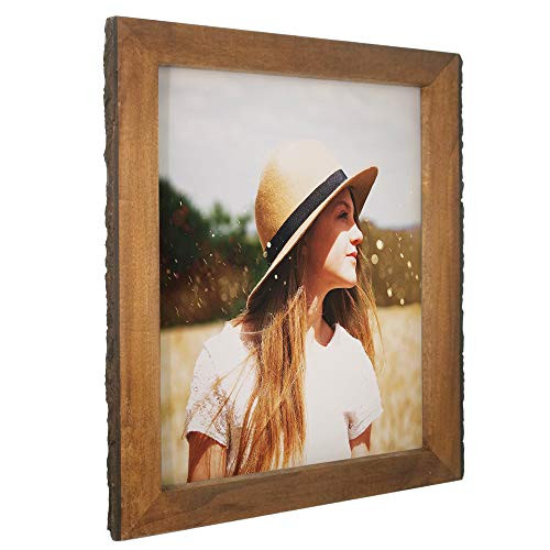 IKEREE 11x14 Picture Frames with Bark Edges, Rustic Wood Photo Frame for Wall Mounting Display, Natural Brown