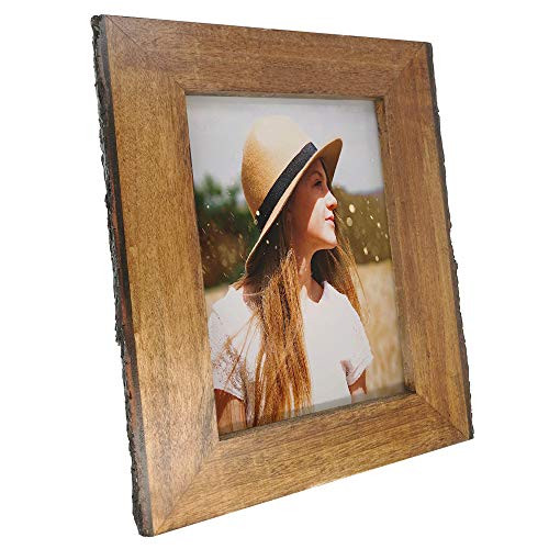 IKEREE 5x7 Picture Frames with Natural Bark Edges, Rustic Brown Wood Photo Frame for Tabletop or Wall Mounting Display