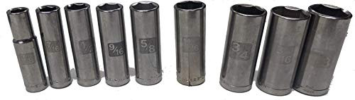 Craftsman 9 Piece Laser Etched Easy Read SAE Standard 3/8 Drive 6 Point Deep Socket Set