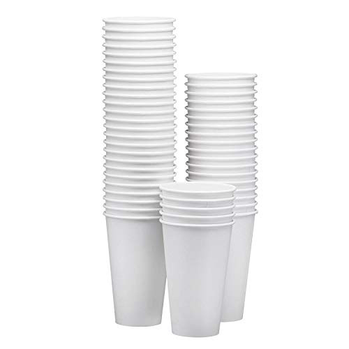 NYHI 50-Pack White Paper Disposable Cups  Hot/Cold Beverage Drinking Cup for Water, Juice, Coffee or Tea  Ideal for Water Coolers, Party, or Coffee On the Go (16 oz)